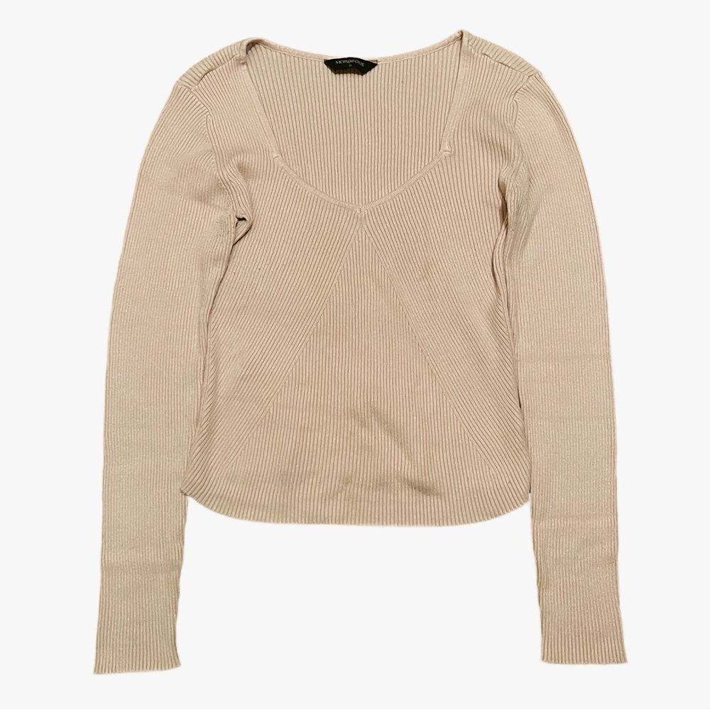 METRÓPOLIS Pink Ribbed Knit Long Sleeve Top Sz G Pre-Owned No Flaws